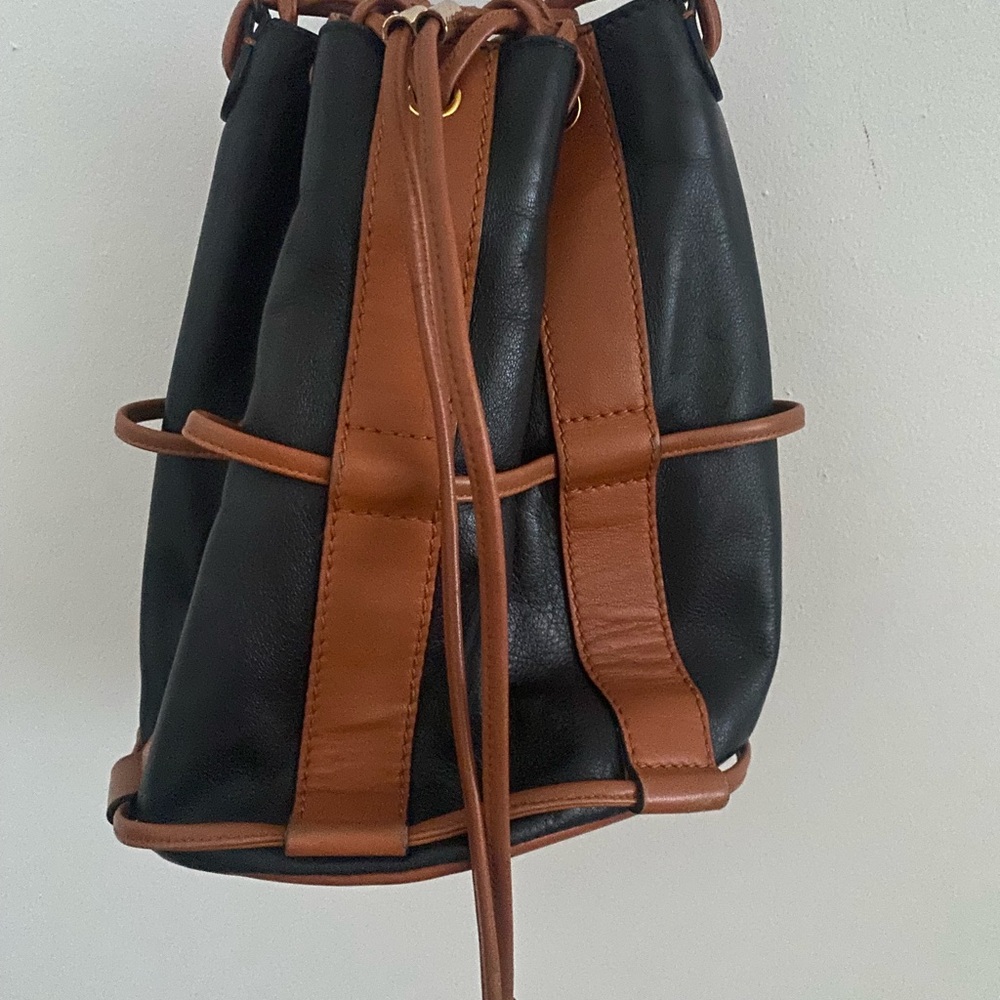 Ulla Johnson Black and Brown Leather Drawstring Bucket Bag - Picture 2 of 6